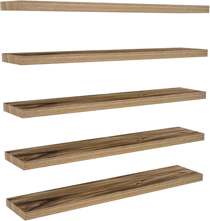 48 Inch Floating Shelves, 8 Inch Deep Floating Shelves for Wall, 5 Tier Hanging Wall Shelf with Invisible Brackets, Wall Mounted Display Shelves for Bathroom, Bedroom, Living Room,5 Tier