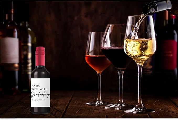 24Pcs Mini Graduation Wine Labels, College Graduation Grad Gifts for Him Her Women, Graduation Party Decorations Wine Bottle Stickers Labels, Pairs Well With Graduating Wine Labels