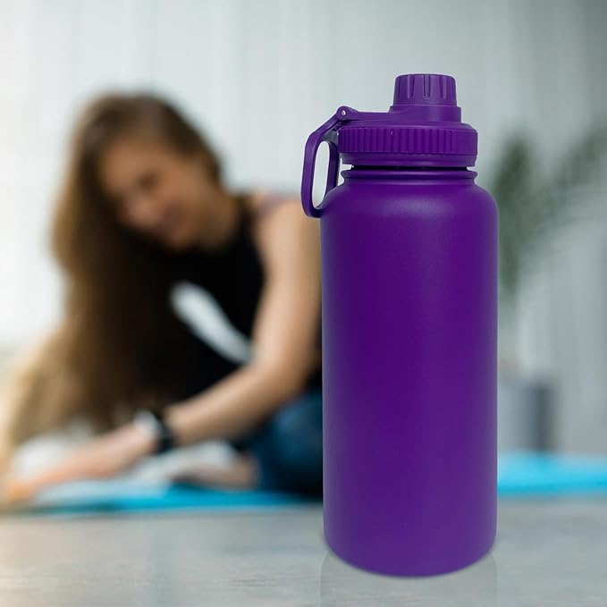 32oz Insulated Water Bottle ,Stainless Steel Sports Water Cup Flask with 2 Lids, Wide Mouth Travel Thermal Mug,Outdoor Sports Bottle(Purple)