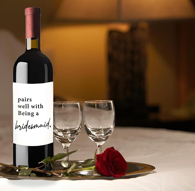24Pcs Bridesmaid Wine Labels, Bridesmaid Maid of Honor Proposal Gifts Bridal Shower Gifts, Will You Be My Bridesmaid Wine Bottle Stickers, Pairs Well with being a Bridesmaid Wine Bottle Labels