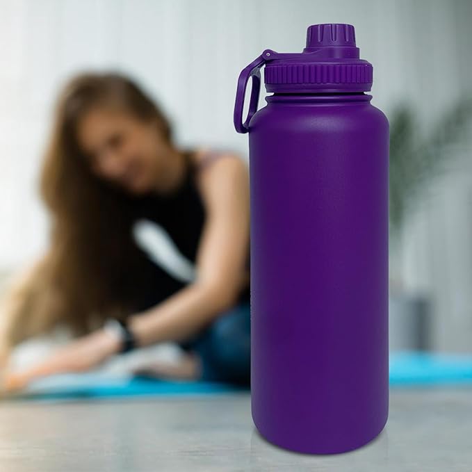 40oz Insulated Water Bottle ,Stainless Steel Sports Water Cup Flask with 2 Lids, Wide Mouth Travel Thermal Mug,Outdoor Sports Bottle(Purple)