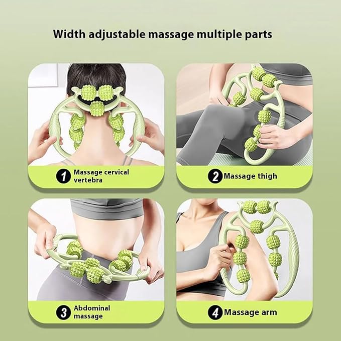 10 Roller Circular Leg Massager with Bonus Massage Stick – Manual Back & Leg Rollers, Relajador de Piernas Set, Circular Leg Clamp Roller for Neck, Arms & Legs (Green)