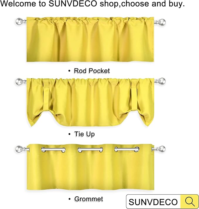 Bright Yellow Valance for Kitchen Windows Solid Gold Yellow Blackout Curtain Valance with Grommet for Bedroom Short Straight Drape Valance for Living Room 52X18 1 Panel