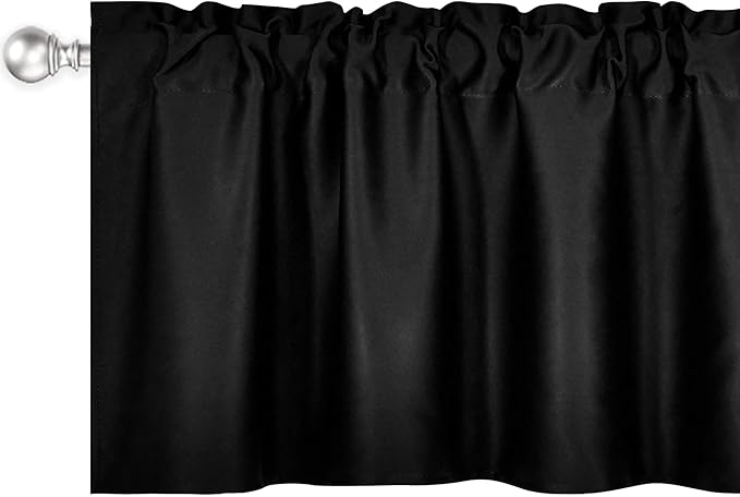 Black Valance for Windows 42x18 Inch Solid Thermal Insulated Blackout Rod Pocket Kitchen Short Curtain Toppers Valance for Bathroom Living Room 1 Panel