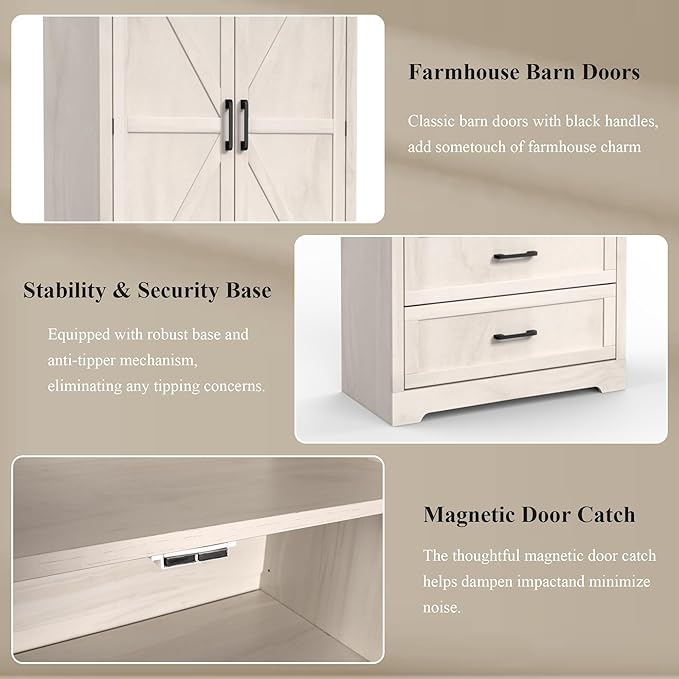 71" Kitchen Pantry Storage Cabinet, Barn Doors Tall Storage Pantry Cabinet with Drawers & Adjustable Shelf, Modern Farmhouse Cupboard Wood Pantry for Kitchen, Living Room, Dining Room, Oak Beige