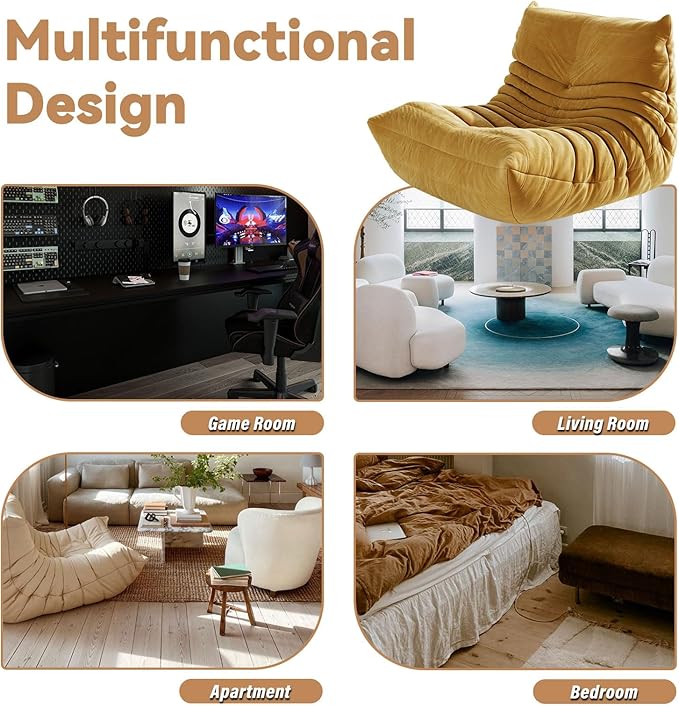 Bean Bag Chairs for Adults, Bean Bag Sofa - Adult Size with Soft Waterproof Fabric for Living Room, Apartments, Reading Corner, Gaming, and Movie Venue (Yellow)