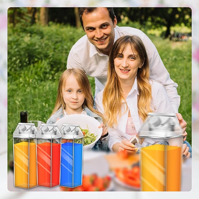 4 Pack Milk Carton Water Bottles 34oz/1000ml Leak Proof Plastic Water Bottle Reusable BPA Free Sports Water Bottle Carton Shaped Juice Milk Bottle for Gym Camping Hiking Travel Sports, Dishwasher Safe
