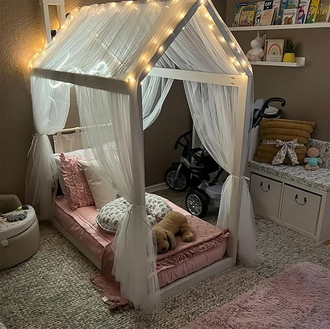 Bed Canopy for Girls 2pcs King Canopy Bed Curtains 30*228in White Tulle Canopy Bed Scarf for Queen & Full Bed,Sheer Bed Drapes,Twin Girls Canopy Bed Decor for Baby Crib,Kid Adult Bedsļ¼Not With Frameļ¼