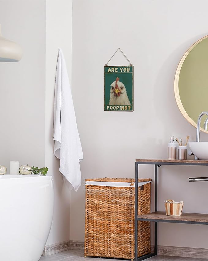 ALKB Chicken Metal Sign for Bathroom Decor - 8x12 Inch Are You Pooping Vintage Chicken Sign Gifts for Chicken Owners