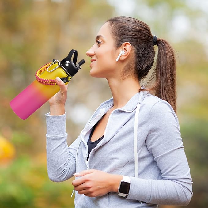 40 oz Water Bottle with Straw - Stainless Steel Water Bottles Insulated w/Auto Spout Lid, Strap Carrying Case, Paracord Handle, Silicone Boot, Triple Wall Metal Water Flask Thermo Mug Keep Cold Hot