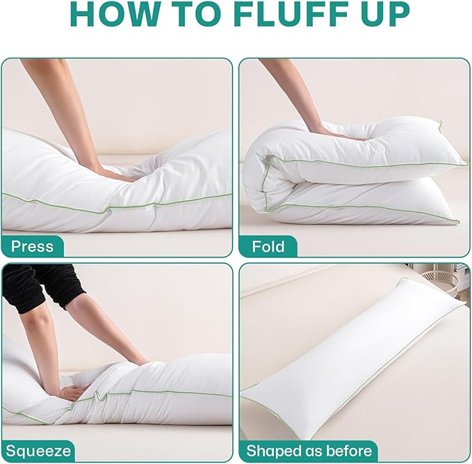 100% Breathable Cotton Cover Body Pillow for Adult Cooling Weighted Body Pillows Insert, Firm Support, and Unique Contour Swan Design for Full Body Relaxation 20 * 54(Green)