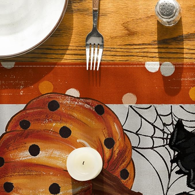 Artoid Mode Orange Jack-O'-Lantern Pumpkin Ghost Halloween Table Runner, Holiday Kitchen Dining Table Decoration for Home Party Decor 13 x 72 Inch