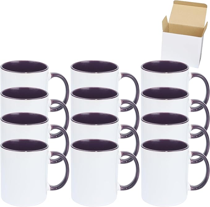 11oz White Ceramic Sublimation Coffee Mug in White Gift Box, Purple, Case of 12