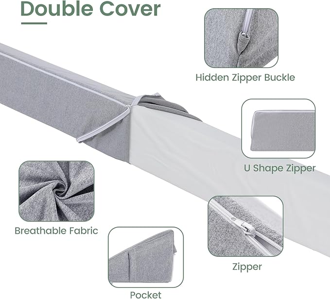 Bed Wedge Pillow for Headboard Queen Size(60"X10"X6"), Comfy Headboard Pillow Wedge for Gap(0-6''), Triangle Mattress Wedge Pillow for Sleeping Reading, Bed Gap Filler for Headboard(Grey)