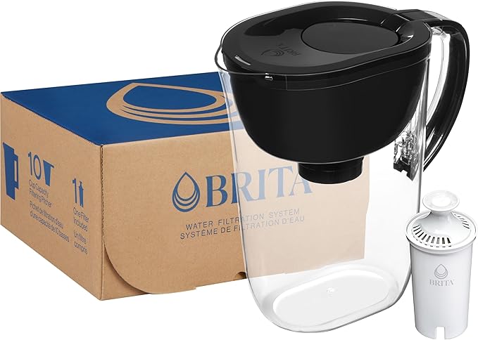 Brita Large Water Filter Pitcher for Tap and Drinking Water with SmartLight Filter Change Indicator, Includes 1 Standard Filter, BPA-Free, Lasts 2 Months, 10-Cup Capacity, Stretch Limo Black