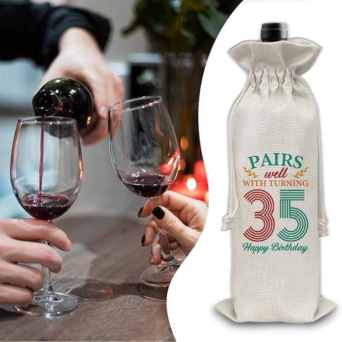 35th Birthday Gifts Wine Bag Congratulations Gifts for Women Men Parents Mom Dad Anniversary Favors 1989 with Time Information Wine Gift Bag