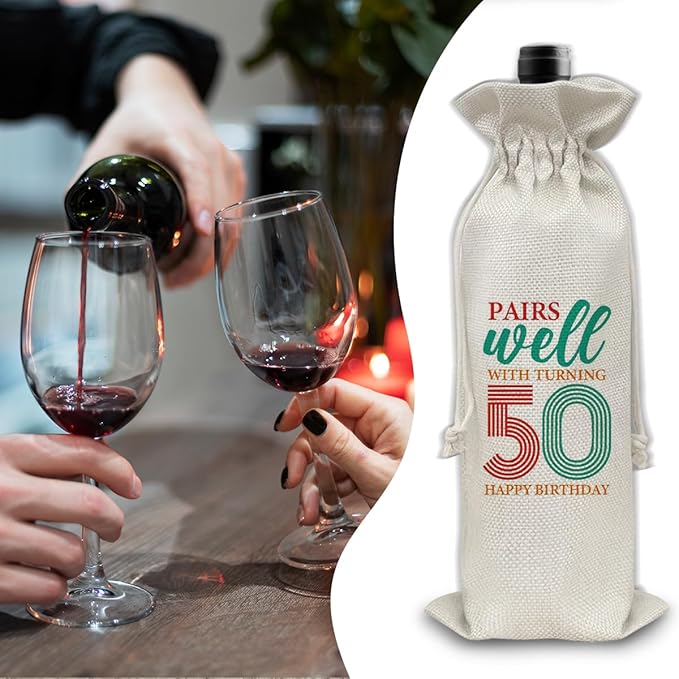 50th Birthday Gifts Wine Bag Congratulations Gifts for Women Men Parents Mom Dad Anniversary Favors 1974 Birthday Wine Gift Bag