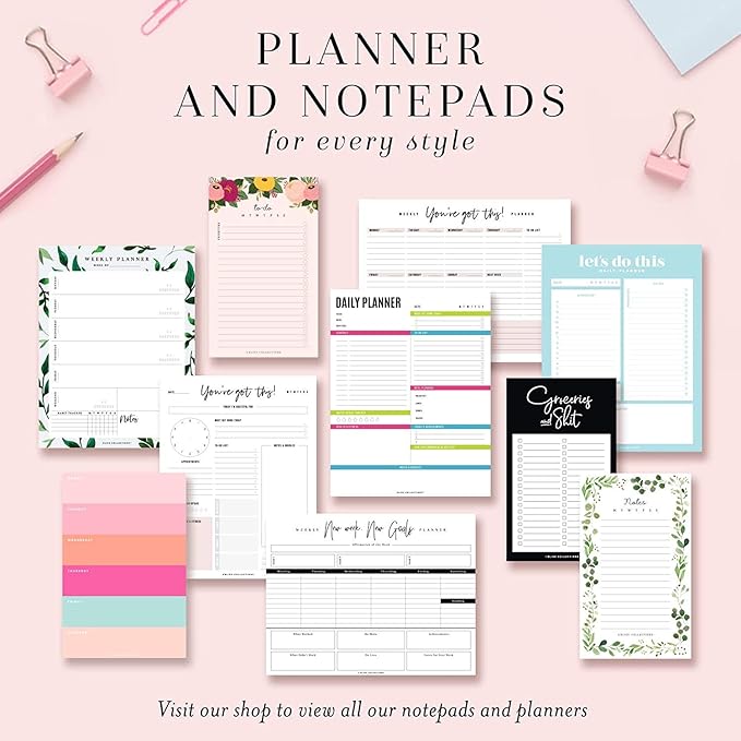 Bliss Collections Weekly Planning Pad, To Do List Notebook - Undated Tear-Off Sheets Notepad - Work Calendar, Organizer, Scheduler for Goals, Tasks - Shade Garden, 8.5" x 11", 50 Sheets