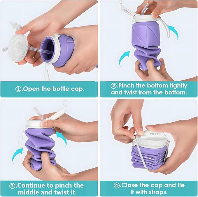 690ML Collapsible Water Bottles Reusable Leak Proof Silicone Water Bottle BPA Free Durable Foldable Sports Bottles & straw 23oz Lightweight Bottle for Gym Hiking Biking Camping Travel Bottle