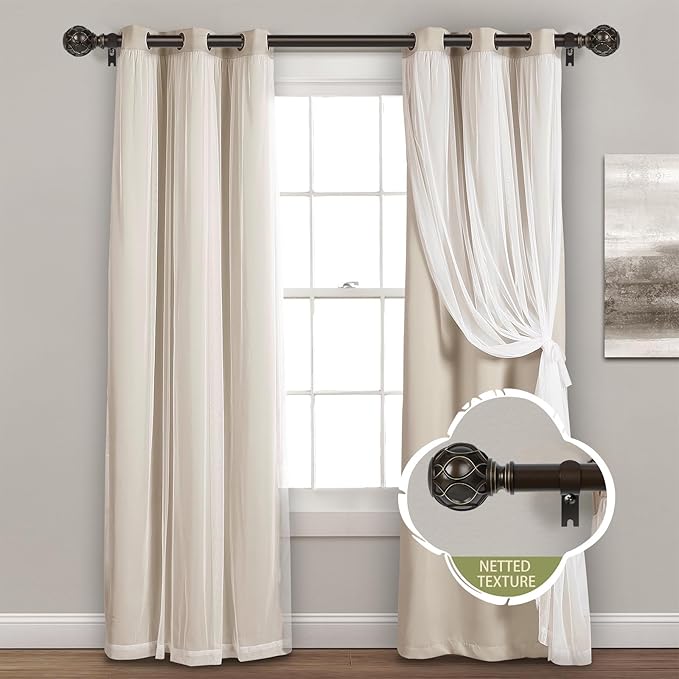 Bronze Farmhouse Curtain Rods for Windows:66-120 Inch Heavy Duty Adjustable Curtain Rod for Bedroom Living Room,Boho Decorative Rustic Drapery Rods with Vintage Coastal Finial,Antique Bronze