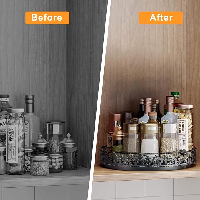 10" Lazy Susan Organizer Turntable,360 Rotating Spice Rack Lazy Susan for Cabinet Dining Table Top Countertop Pantry Kitchen Cupboard Vanity Bathroom Refrigerator Black