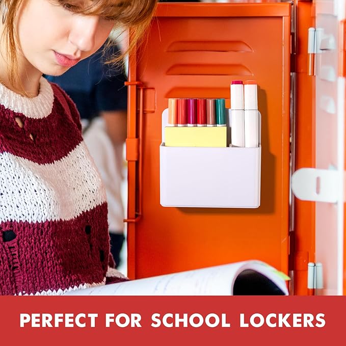 BEYGORM 2 Pack Plastics Magnetic Pen Holder for Refrigerator, Dry Erase Marker Holder for Whiteboard,Magnet School Locker Organizer Accessories, Pencil Cup, Pen Caddy, Classroom Organization(White)