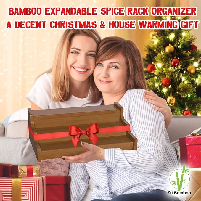 Bamboo Spice Rack Cabinet Organizer - 3 Tier Wooden Expandable Walnut Display Shelf