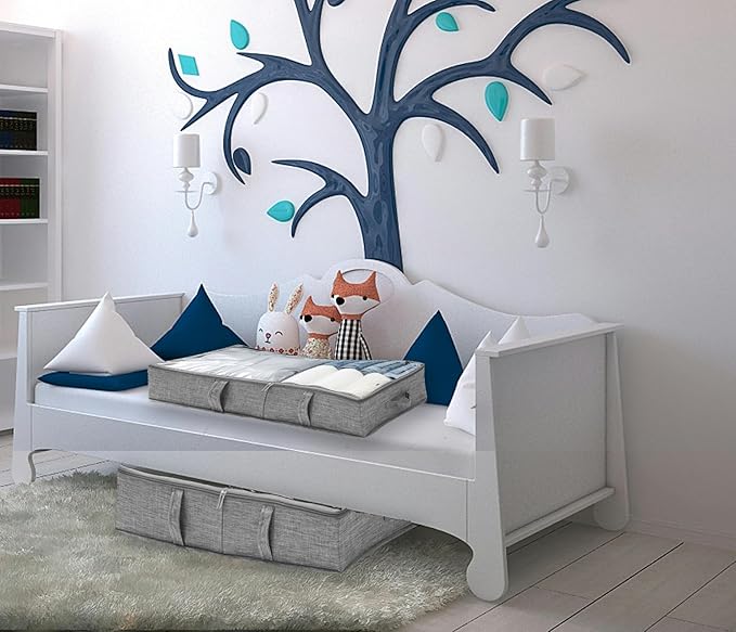 2 Packs Under Bed Storage Containers, Foldable Clothes Draw Organizers with Adjustable Dividers, Handles, Clear Window, Closet Storage Bins for Clothing, Shoes, Blankets