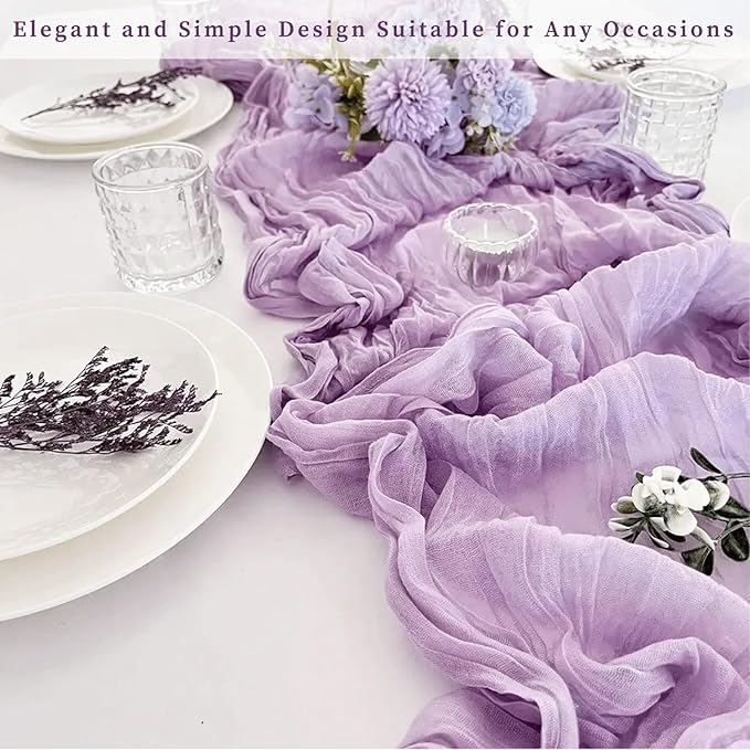 6 Pack Lilac Cheesecloth Table Runner 10FT Rustic Gauze Cheese Cloth Table Runner for Wedding 20 x 120 Inch Long Bridal Baby Shower Table Decor Boho Fabric Sheer Birthday Party Table Decorations