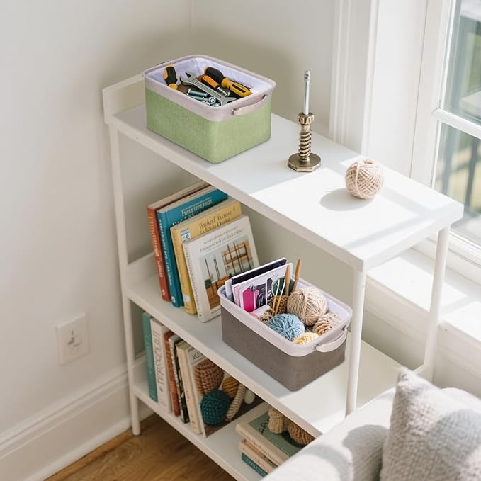 BALEINE 4 Pack Fabric Storage Bins for Shelves, Linen Storage Baskets for Organizing, Decorative Closet Bins for Clothes, Home (Black, 12"x8"x8")