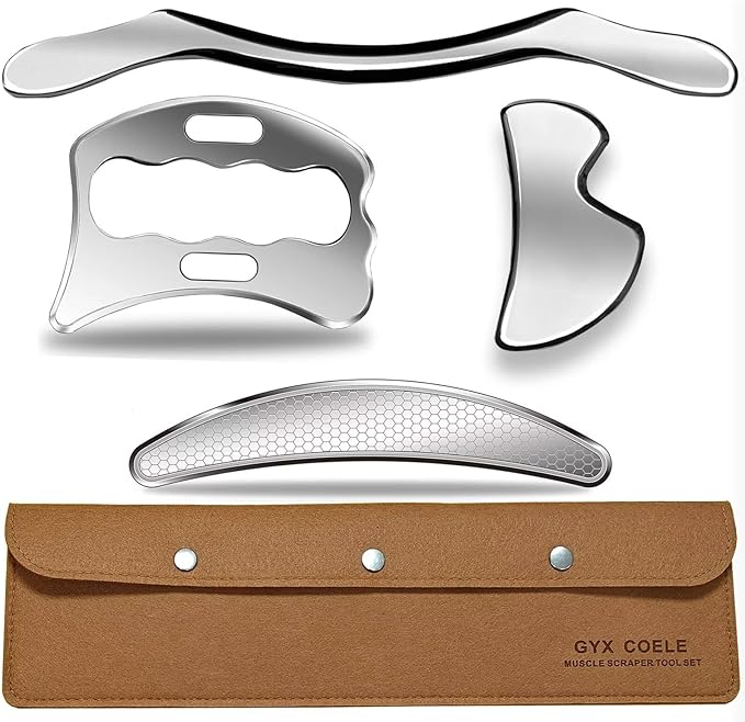 4 in 1 Professional Muscle Scraper Tool Set, Stainless Steel gua sha IASTM Tools with Case, Physical Therapy Massage Tools for Myofascial Release