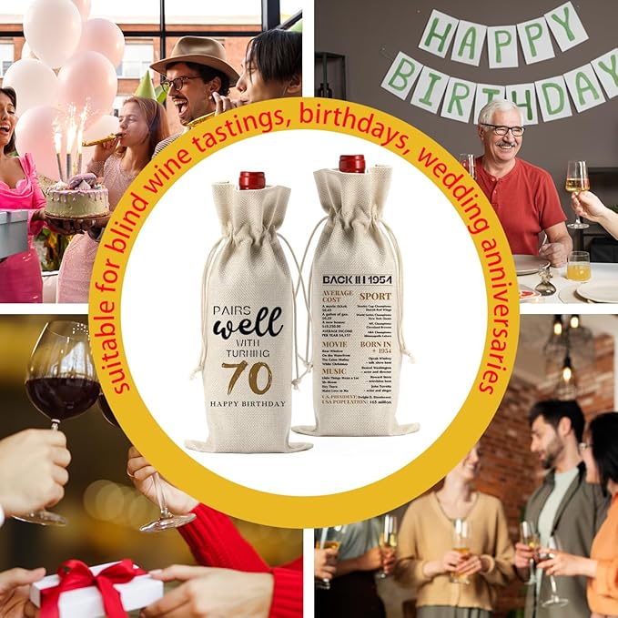 70th Birthday Gifts for Women Men, Gifts for 70 Year Old Woman Grandparents Wine Gift Bag, Wine Accessories Gifts Anniversary 70th Birthday Decorations Wine Bag Wine Bags for Wine Bottles Gifts