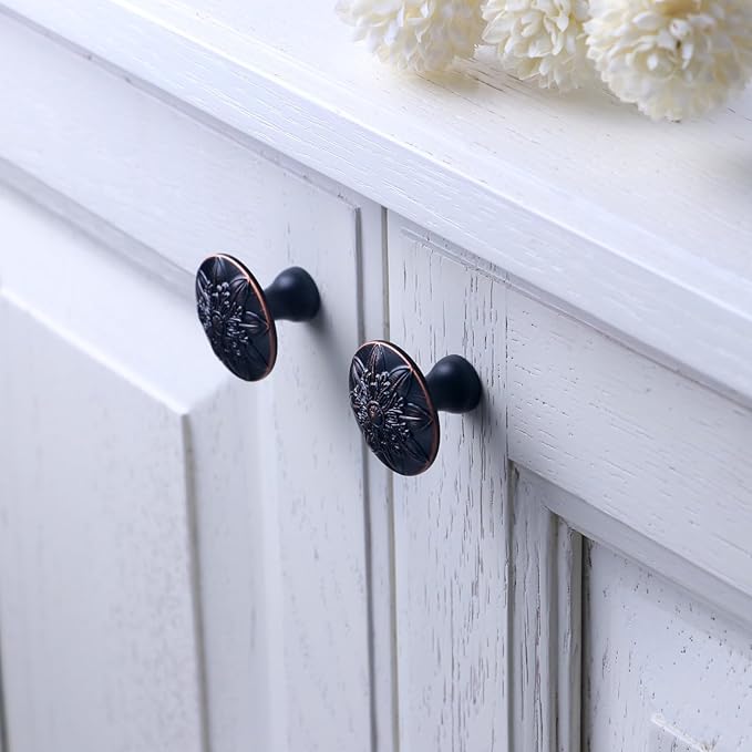 4 Pack Oil Rubbed Bronze Cabinet Hardware Knobs Round,1-2/5" Bronze Knobs Handles for Cabinets and Drawers Antique Bronze Dresser Knobs Drawer Knobs