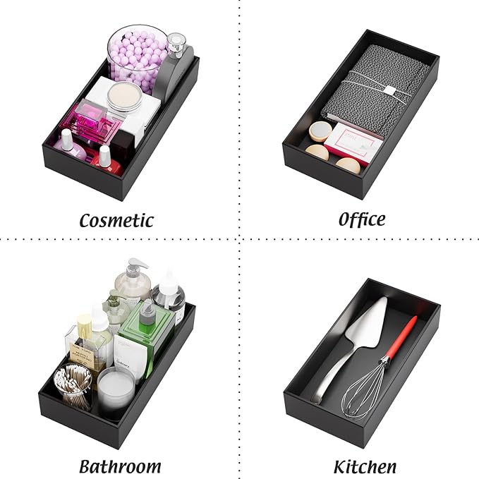 Black Bamboo Drawer Organizer - Silverware&Utensil Holder Organizer for Kitchen Drawers, Multi-Use Drawer Dividers Boxes for Bathroom Counter,Cabinet, Garage, Office Desk, Makeup, Jewelry (12*6*2.5)