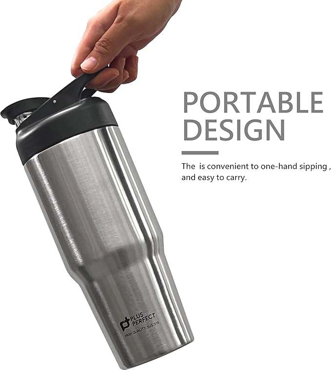 27 OZ 316 Stainless Steel Vacuum Insulated Travel Mug With Leak Proof Flip For Both Straw & Spout, Double Walled Seamless to Keep Hot And Cold, Sliver