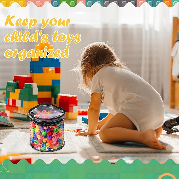 3 Packs Toy Storage Bags Transparent Clear PVC Storage Organizer with Zippered, Kids Waterproof Toy Bags for Board Games, Building Blocks, Puzzles and Small Toys (Black)