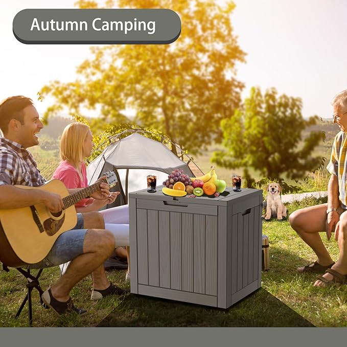 35 Gallon Outdoor Storage Box Waterproof Lockable Resin Deck Box Large, Patio Storage Bin for Pool Accessories Cushion Furniture, Garden Tools, UV-Resistant Outside Delivery Grey