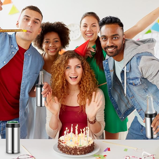 16oz Stainless Steel Double Wall Insulated Can Cooler, Beer Bottle Holder, Bottle or Tumbler for Slim Beer & Hard Seltzer CansS(Silver)