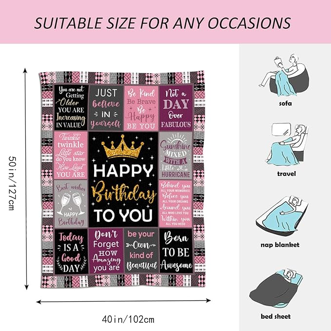 Birthday Gifts for Girls/Her, Happy Birthday Decorations Blanket 40"X50", Birthday Gifts for Teen Girls, Birthday Gifts for Daughter/Granddaughter/Friend/Sisters, Girls Birthday Gift Ideas