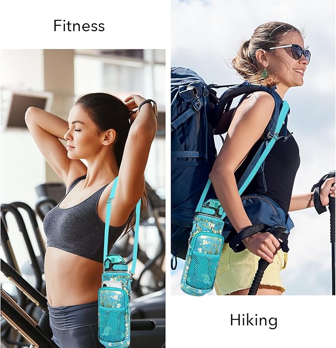 32 oz Water Bottles with Straw & Strap, Motivational Water Bottles with Times to Drink, BPA Free Reusable Sports Water Bottle with Sleeve Carrier for Hiking, Travel, Running or Fitness