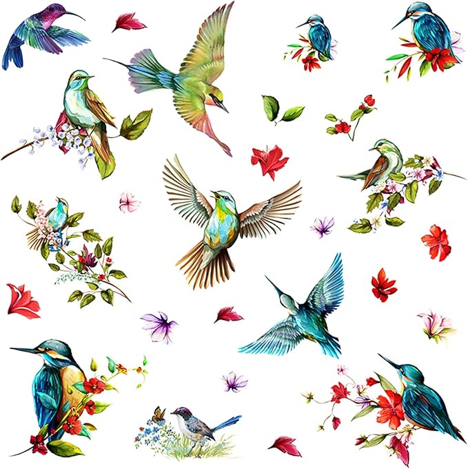 Birds Anti-Collision Spring Window Clings for Glass Windows, Glass Flower Wall Decals, Birds Alert Collision Window Decals Hummingbirds Butterfly Decal Prevent Bird Strikes on Windows Doors