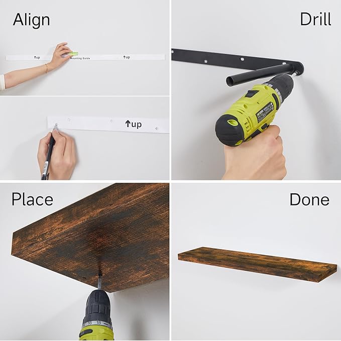 BAYKA Floating Shelves for Wall, 36 inches Wall Mounted Rustic Wood Shelves for Bathroom, Bedroom, Living Room, for Storage/Decor with 30lbs Capacity๏ผRustic Brown,Set of 3