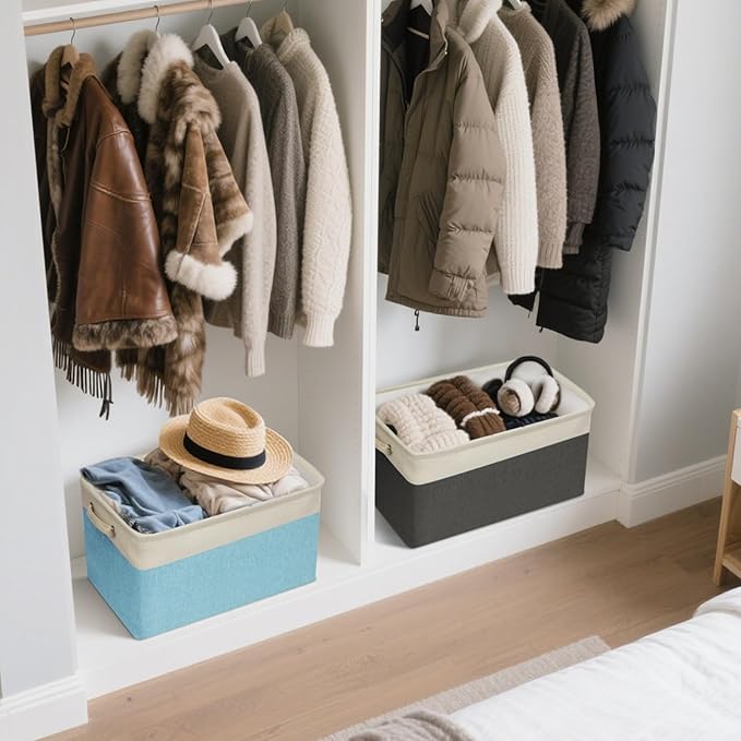 BALEINE 2 Pack Fabric Storage Bins for Shelves, Linen Storage Baskets for Organizing, Decorative Closet Bins for Clothes, Home (Black, 15"x11"x9.5")