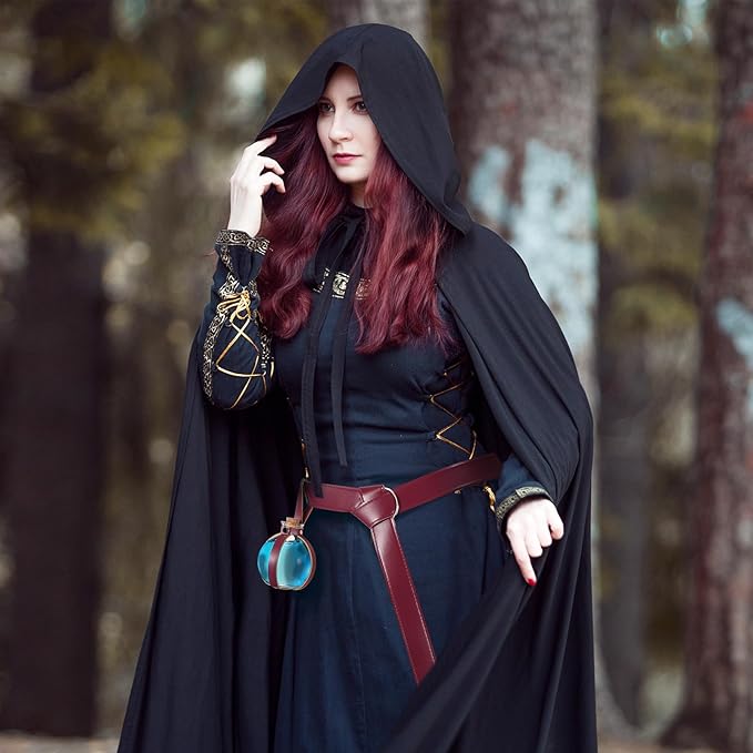 Boao Potion Bottles with Cork Set Dark Magic Cork Round Potion Bottle with Leather Belt Clear Glass Large for Halloween Costume Props DIY Crafts Decorative, 200 ml(Claret)