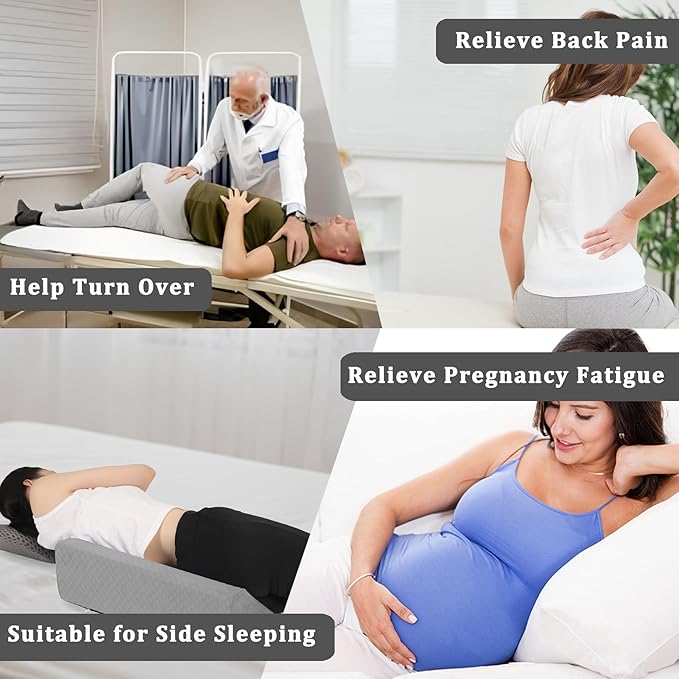 Bed Wedge Pillow for Side Sleeping Sponge Filled Body Positioning Triangle Pillow Suitable for Pregnancy and Surgery Prevent Bed Sore for Leg and Back Support with Pillow Case (Light Gray)
