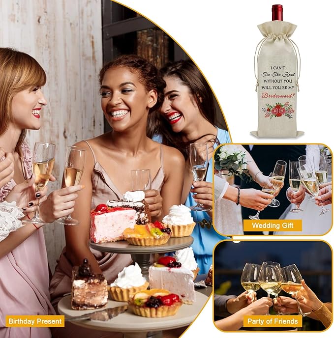 Bridesmaid Gifts for Wedding Day Wine Bag Bridesmaid Thank You Gifts Bridesmaid Proposal Gifts Wine Bottle Decoration Bag Wine Accessories Gifts for Wine Lovers Bridal Shower Gifts for Bridesmaids