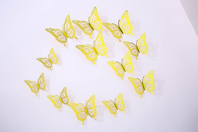 3D Butterfly Wall Decor 48 Pcs 4 Colors 3 Sizes,Gold Silver Laser Rose Butterfly Decorations for Butterfly Birthday Decorations Butterfly Party Decorations Cake Decorations,Removable Sticker