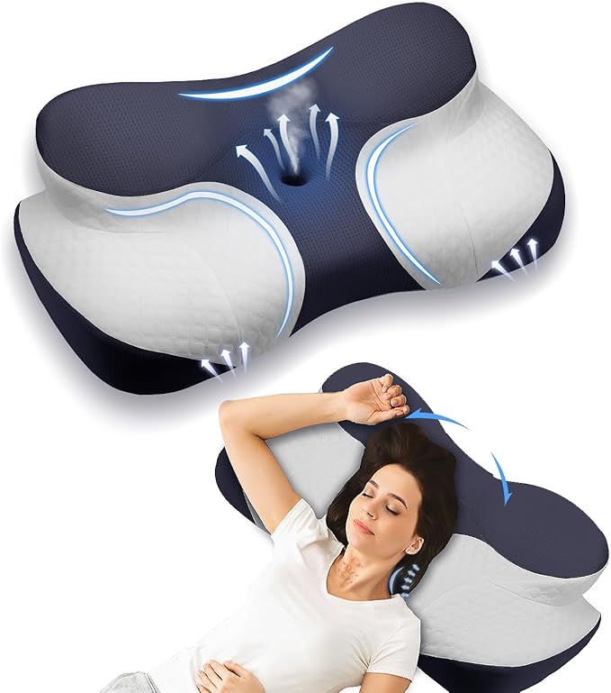 Bed Sleep Contour Memory Foam Pillow, Cervical Pillow for Neck and Shoulder, Ergonomic Neck Support Pillow for Side Back Stomach Sleepers with Pillowcase
