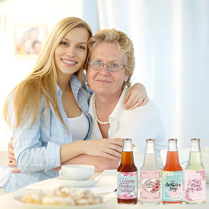 24pcs Mothers Day Wine Bottle Labels Stickers Party Wine Bottle Stickers Decorations Wine Bottle Cover Labels Happy Mothers Day Party Supplies