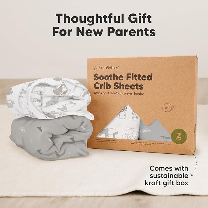 2-Pack Organic Crib Sheets for Boys, Girls - Jersey Fitted Crib Sheet, Baby Crib Sheets Neutral, Crib Mattress Sheet, Cotton Crib Sheets, Breathable Crib Sheet, Baby Mattress Sheets (Savannah)